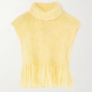 LUKHANYO. MDINGI mohair cropped fringe yellow turtleneck sweater vest